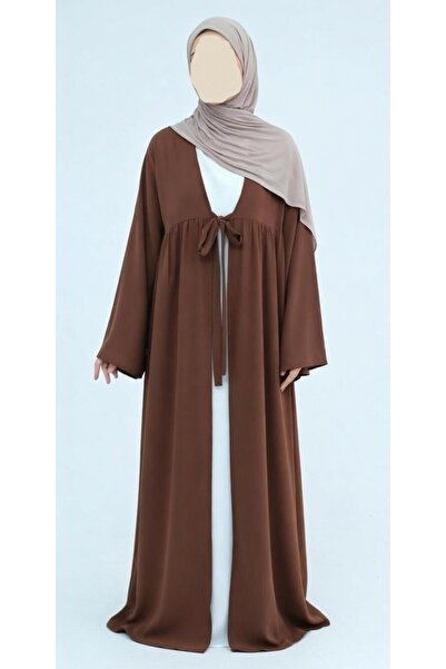 settare Bağcıklı Tesettür Kimono Abaya - Kahverengi