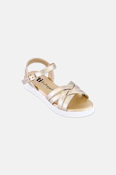 XTI Kids Girl Leather Adjustable Buckle Sandals, Gold