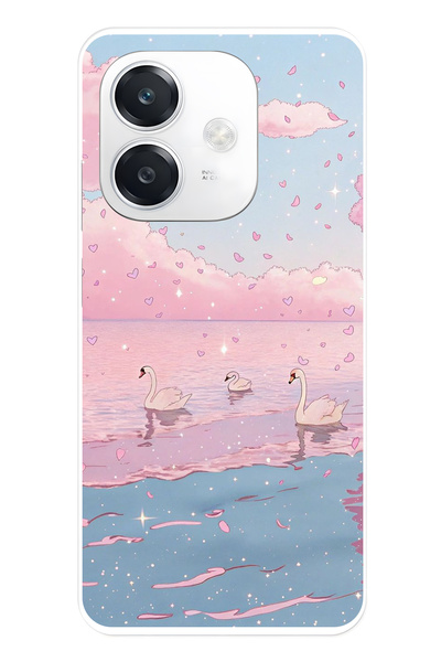 FLAMENKO حافظة هاتف شفافة متوافقة مع هاتف اوبو A3 باللون الوردي سكاي اند سوان...