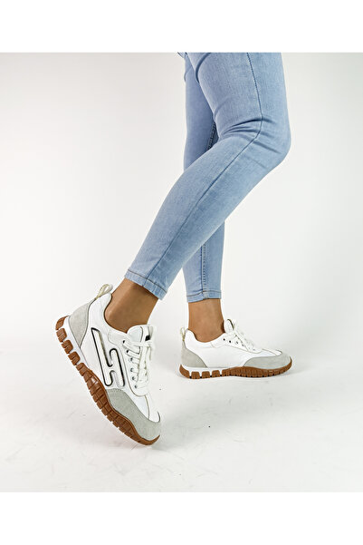 GDT Ayakkabı White-Beige Lace-Up Shoes for Women in Sizes 36-37-38-39-40 Snea...