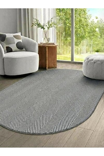 SARAZ HALI Oval Sisal Halı 1002 Antrasit Balık Sırtı Desen Kaymaz Taban Moder...