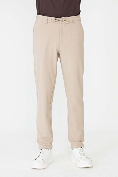 White Stone Μπεζ Παντελόνι Jogger Smart Casual με κορδόνια