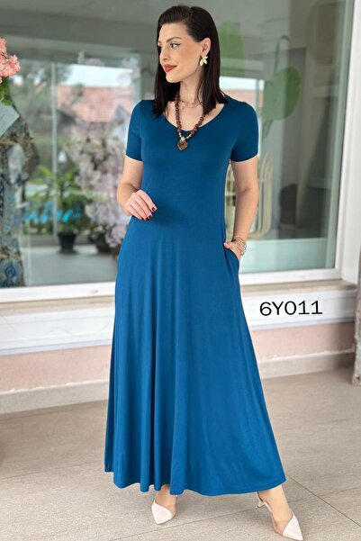 İnce Topuk Φόρεμα από βισκόζη με λαιμόκοψη V και τσέπες 6y011