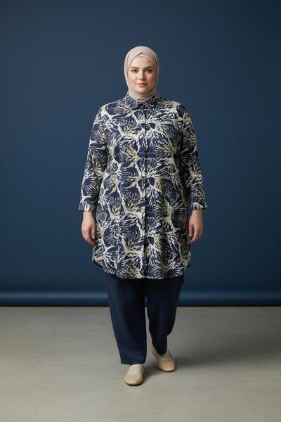 Ahenk Plus Size Cotton Button Tunic