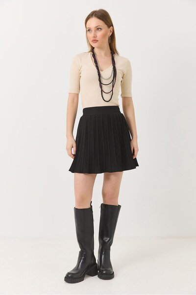 Raneel Kazançlı Alışveriş Women's Pleated Mini Skirt Black