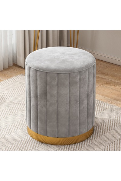 Sumkyle Round Ottoman with Storage,Vanity Stool with Storage for Bedroom, Grey