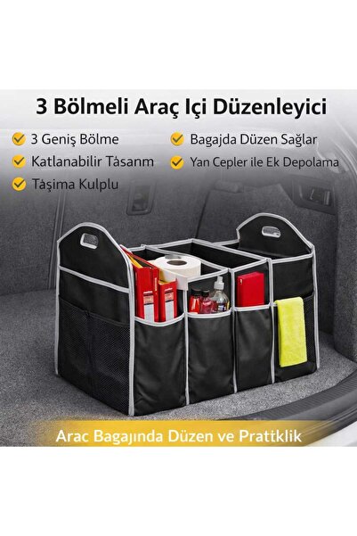 ASG منظم أمتعة قابل للطي داخل السيارة مع 3 أقسام ومقابض للحمل