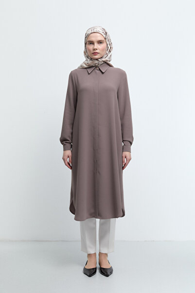 Tuğba Gizli Patlı Basic Tunik - Vizon