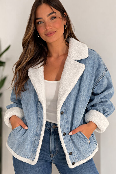 Nobrand Women's Denim Jacket with Fur-Trimmed , Thick Winter Jeans Jacket, Ca...