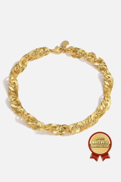 MEKS JEWELS Mikron Altın Kaplama 925 Ayar Gümüş Lazerli Bileklik
