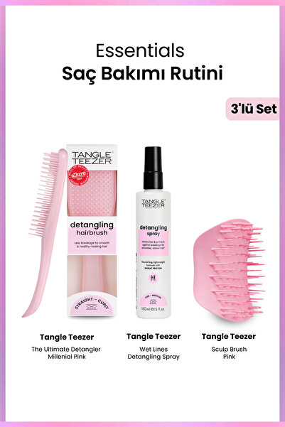 Tangle Teezer Ultimate Detangler Millennial Pink Tarak + Wet Lines Detangling...