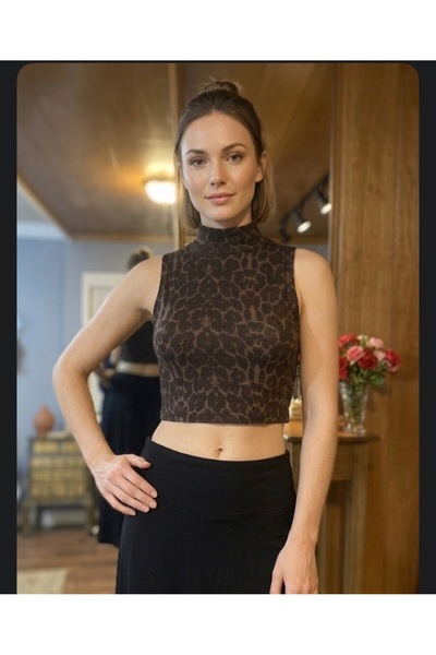 Mrym Boutique Crop leopar desenli