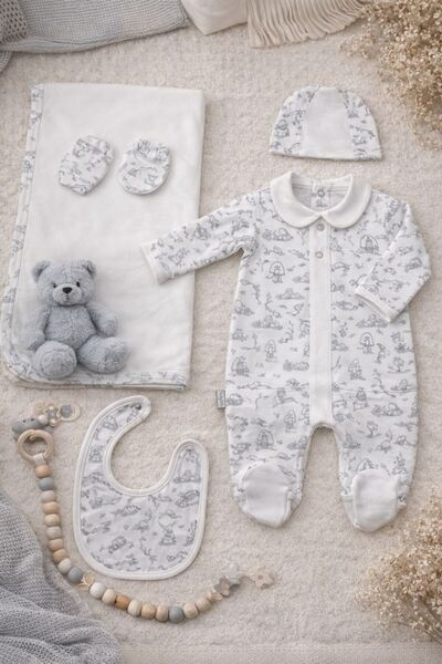 Baby day 5-piece Cotton baby shower set – Printed design