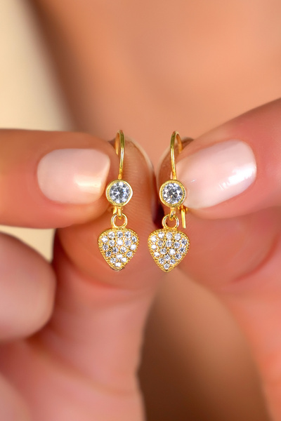 SUNSHINE 925 Ayar Gümüş ,Gold Kaplamalı Çilek Sallantılı Tasarım Küpe