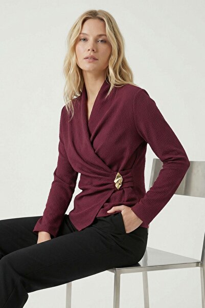 Rays 251298 Double-Breasted Collared Blouse Claret Red
