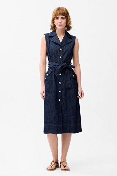 Love My Body Denim Kolsuz Midi Elbise