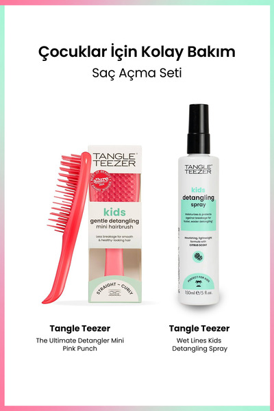 Tangle Teezer Ultimate Detangler Mini Pink Punch Saç Açıcı Tarak + Kids Detan...