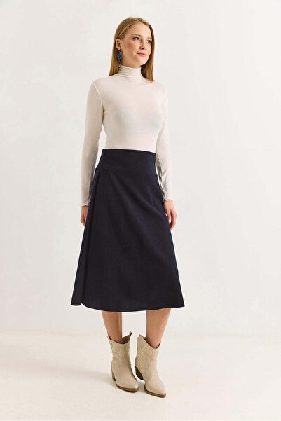 Raneel Kazançlı Alışveriş Women's Brioche Knit Midi Length Skirt with Thick E...