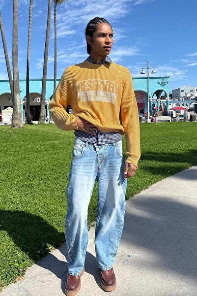 Bershka Bisiklet yaka boxy fit baskılı kazak