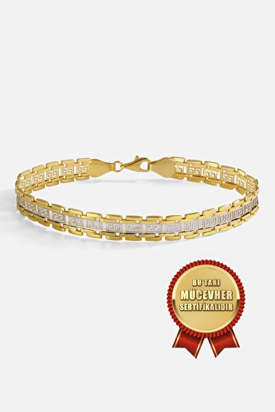 MEKS JEWELS Mikron Altın Kaplama 925 Ayar Gümüş Grek Bileklik