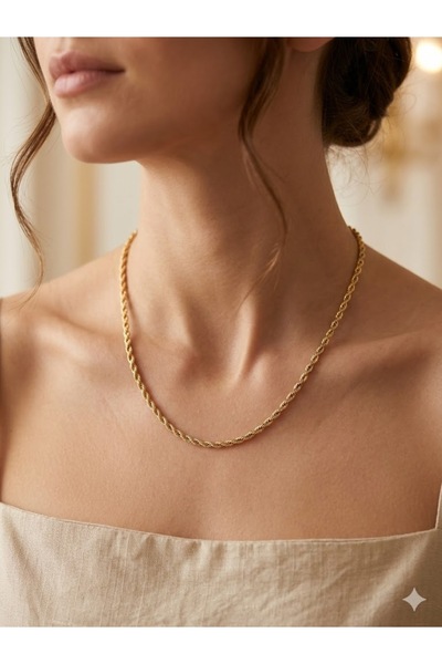ESRADA 3S Gold Color Luxury Twist Model Steel Necklace
