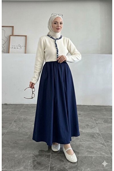 Green'DAL تنورة نسائية طويلة من قماش البوليبلين بخصر مطاطي 95 سم