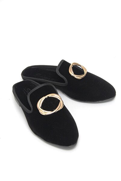 Raneel Kazançlı Alışveriş Pointed toe elegant slipper with stone detail black