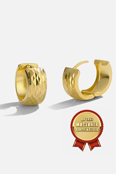 MEKS JEWELS Mikron Altın Kaplama 925 Ayar Gümüş Lazer Halka Küpe