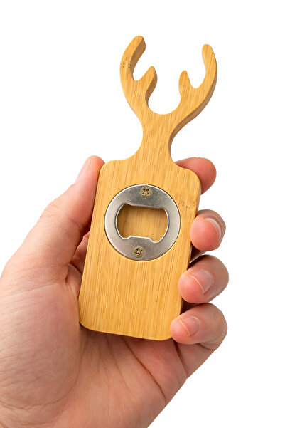 MİS KİTCHEN بامبو فتاحة زجاجات على شكل قرن غزال مع مغناطيس، فتاحة أغطية خشبية