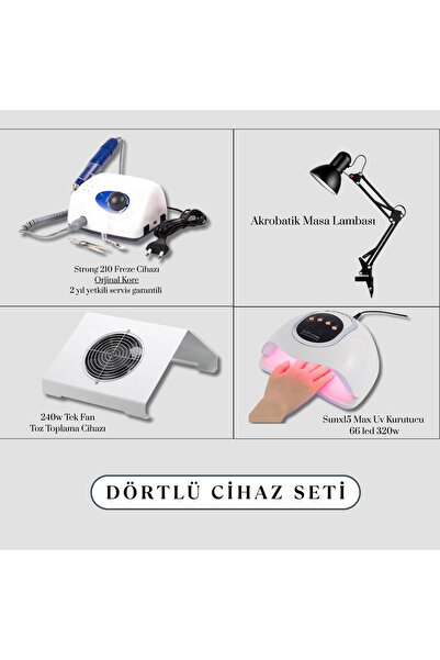 Akali Protez Tırnak Dörtlü Cihaz Seti Strong Uv Kurutucu Toz Toplayıcı Akroba...