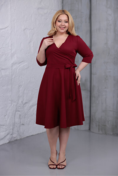 MAG FASHİON Truvakar Sleeve Black Large Size Dress Skirt Flared Double-Breast...