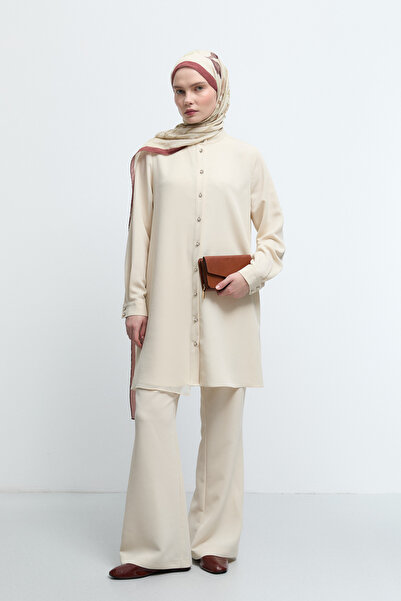 Tuğba Önü Tül Detaylı Tunik - Bej