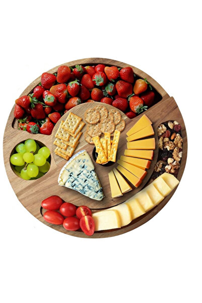 Navaris Platou de servire cu brânzeturi, rotund, lemn de salcâm, cu tacâmuri,...