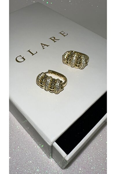 GLARE JEWELRY CO Zirkon Taşlı Motifli Mini Boy Klipsli Paslanmaz Çelik Gold X...