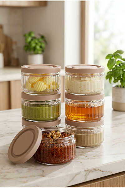 ZURİ DESİGN 6-Piece Airtight Glass Breakfast Set - 140 Cc |   Cappuccino Leak...