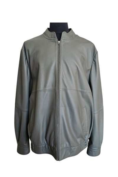 asus deri Merlin - Genuine Leather Hakim Collar Khaki Men's Jacket