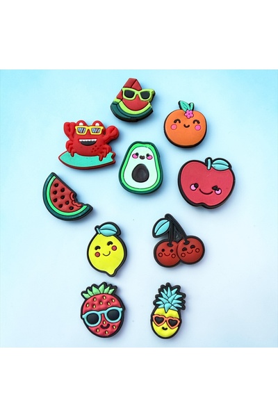 Buki'nin Atölyesi Terlik Süsü Jibbitz 10 lu Yengeç ile Meyve Sepeti