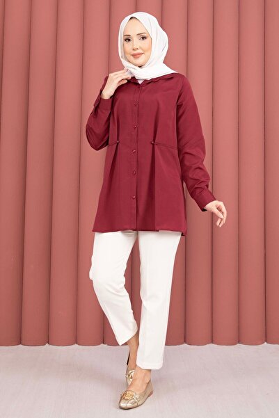 HTN Alin Waist Adjustable Buttoned Shirt Burgundy