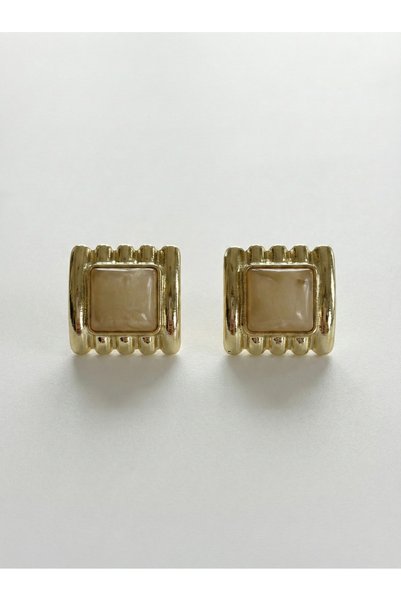 GAMBU Gold Color Geometric Square Design Natural Stone Look Vintage Women's E...
