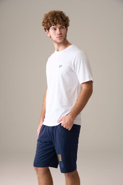 PİJAPİA Ανδρικό κοντομάνικο 100% Βαμβάκι Σετ Πιτζάμες με Σορτς Λευκό