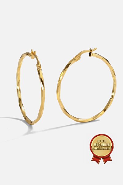 MEKS JEWELS Mikron Altın Kaplama 925 Ayar Gümüş Asimetrik Halka Küpe