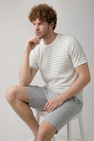 PİJAPİA Ανδρικό κοντομάνικο 100% Βαμβάκι Σετ πιτζάμες με σορτς ανοιχτό γκρι