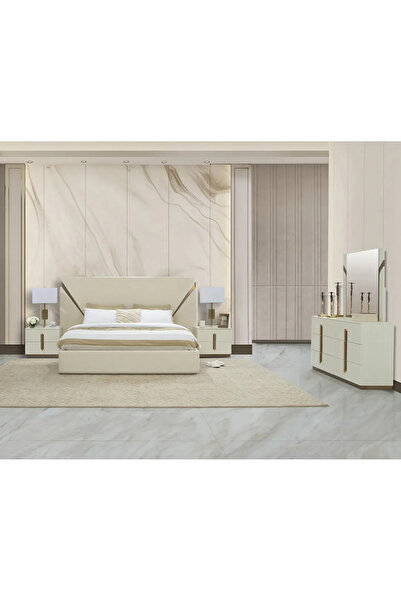 Midas Furniture طقم غرفة نوم تيسارو، مقاس كينغ (180×200 سم)، لون كريمي