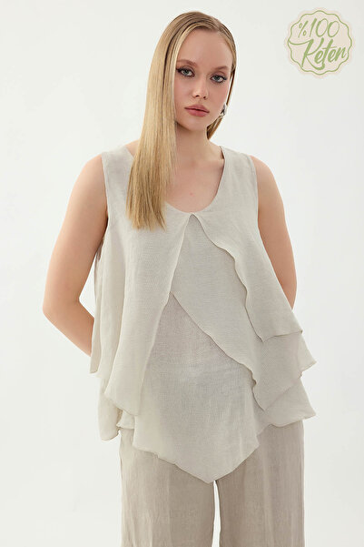 Vitrin 100% Linen Zero Sleeve Drapey Blouse