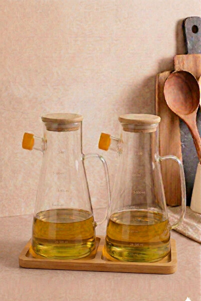 PORLİSMA Alice 3-Piece Bamboo Lid Borosilicate Glass Oil Pot with Bamboo Base...