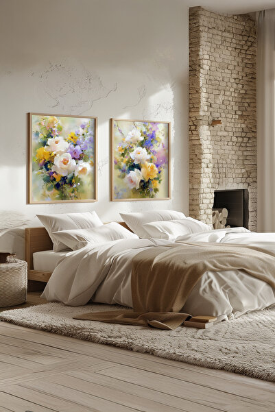 STARYUNA Set de pictură cu două tablouri cu tematică florală pastel, cu rame ...