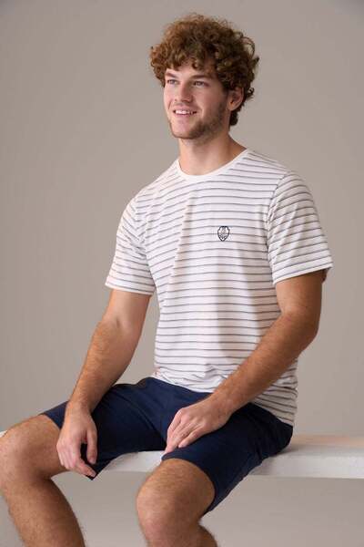 PİJAPİA Ανδρικό κοντομάνικο 100% Βαμβάκι Σετ Πιτζάμες με Σορτς Ναυτικό Μπλε