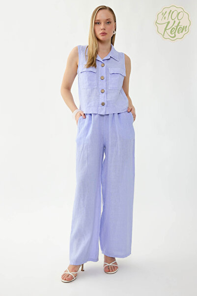 Vitrin 100% Linen Beli İp B Tie-Detail Wide Leg Pants