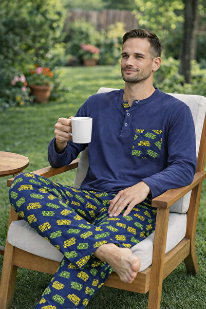 Hipnos 100% Cotton Soft-Textured Long Sleeve Relaxed Fit Men's Pajama Set