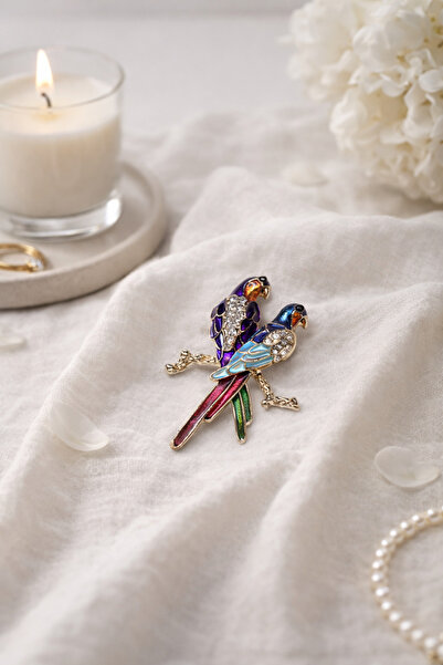 İZEV Renkli Kuşlar Figürlü Broş